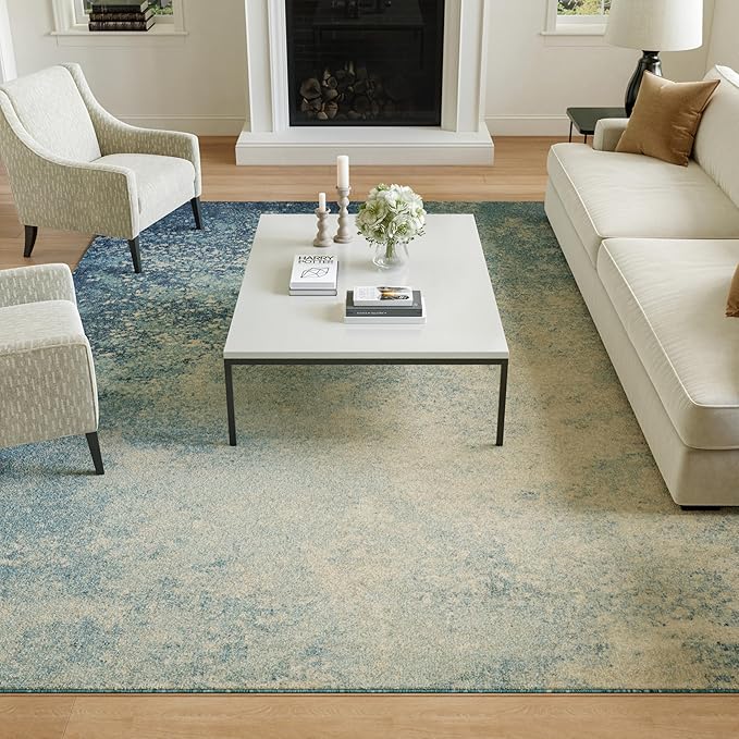Nourison Home Passion Navy/Light Blue 9' x 12' Area-Rug, Modern, Abstract, Easy-Cleaning, Non Shedding, Bed Room, Living Room, Dining Room, Kitchen (9x12)