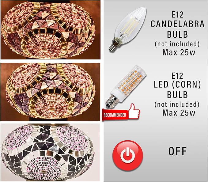 Mozaist Turkish Mosaic Moon Shape Table Lamp, Moroccan Vintage Crescent Bohemian Handmade Bedside Light, Rustic Dining Room, Study Room, Office Decorative Lighting, Unique Turkish Gift (Lavender)