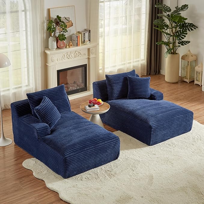 Oversized Double Chaise Lounge Chair Indoor Deep Seat Cloud Couch for Living Room 79" Plush Corduroy Upholstered Boneless Lounge Couch Cozy Sofabed with Throw Pillows and Wide Armrest for Home Office