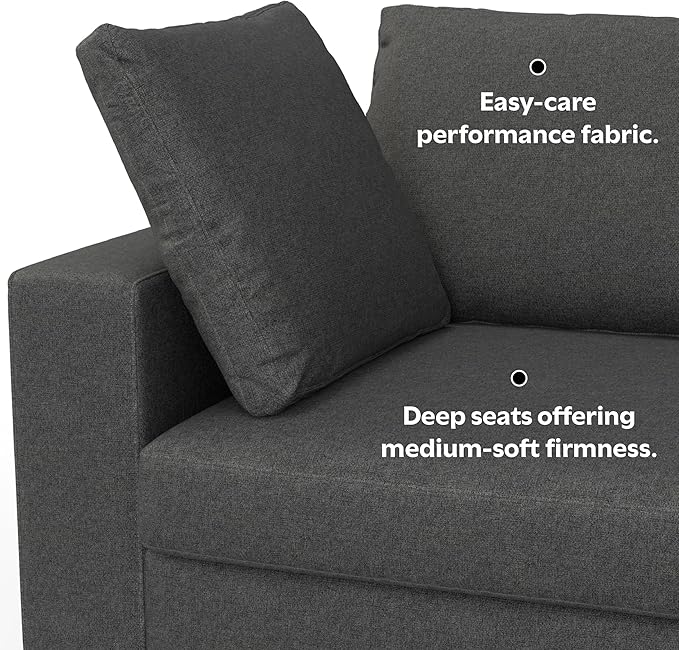 SIMPLIHOME Charlie Sofa in 100% Recycled Polyester Tightly Woven Performance Fabric, Pebble Grey, 78-inches Wide, Handcrafted Contemporary Style Loveseat Sofa or Couch for Living Room