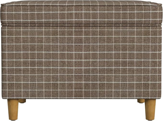 Spatial Order Home Decor | Dinah Collection Modern Storage Ottoman | Ottoman with Storage for Living Room & Bedroom(Brown Windowpane Fabric)