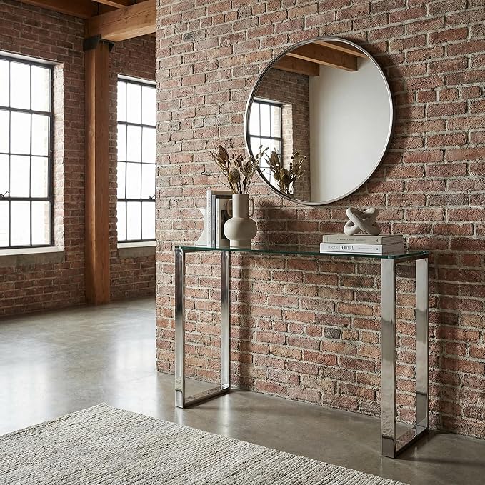 Cortesi Home Remi Contemporary Glass Console Table with Chrome Finish