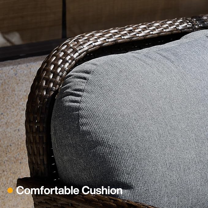 Tribesigns Outdoor Wicker Loveseat with Thick Gray Cushions, 2-Seater Patio Sofa, All-Weather PE Rattan Outdoor Furniture for Porch, Deck, Backyard, Brown/Gray