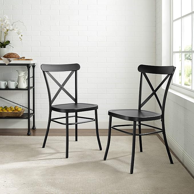 Crosley Furniture Camille Metal X Back Café Dining Chairs Set of 2, Matte Black