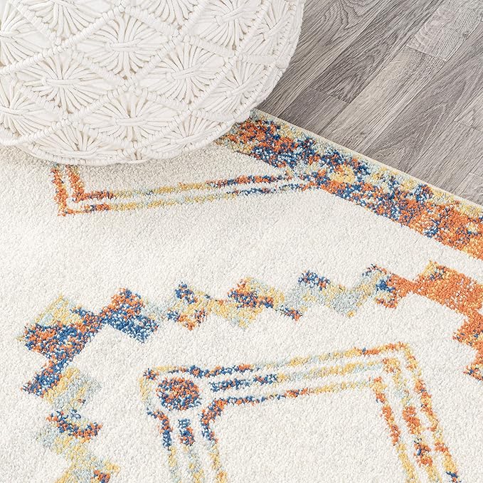 JONATHAN Y Amir Moroccan Beni Souk Ivory/Blue/Orange Runner Rug, 2x8, Bohemian, Scandinavian, Easy-Cleaning for Living Room, Bedroom, Kitchen, Pet Friendly, Non-Shedding (MOH200E-28)
