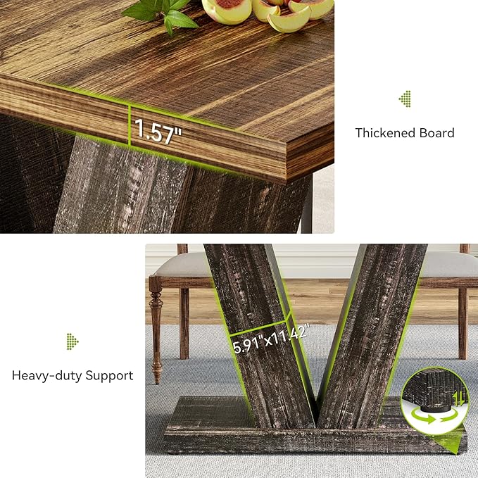 LITTLE TREE 47 Inches Dining Table for 4, Modern Dining Room Tables, Rectangle Kitchen Table with V-Shaped Pedestal, Wooden Dinner Table for Dining Room, Living Room (Rustic Brown & Carbon Black)