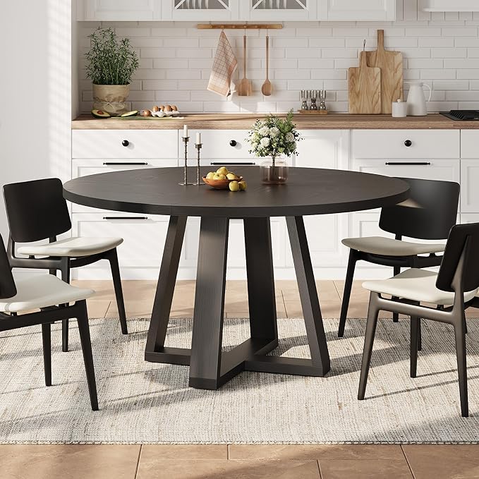 Garvee Round Dining Table for 4-6 People, 47" Modern Kitchen Dinner Table with Wooden Cross Pedestal Base for Living Room(Table Only)