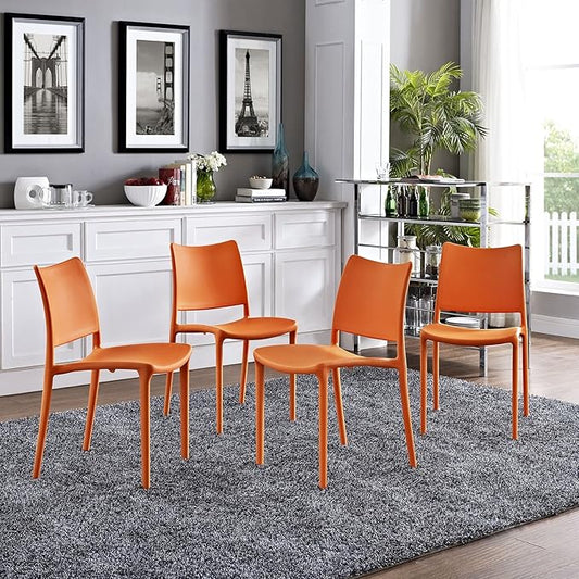 Modway Hipster Contemporary Modern Molded Plastic Stacking Four Dining Chairs in Orange