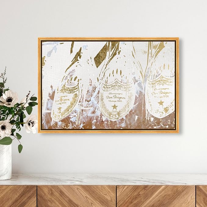 The Oliver Gal Artist Co. Drinks and Spirits Framed Wall Art Canvas Prints 'Champagne Showers' Champagne
