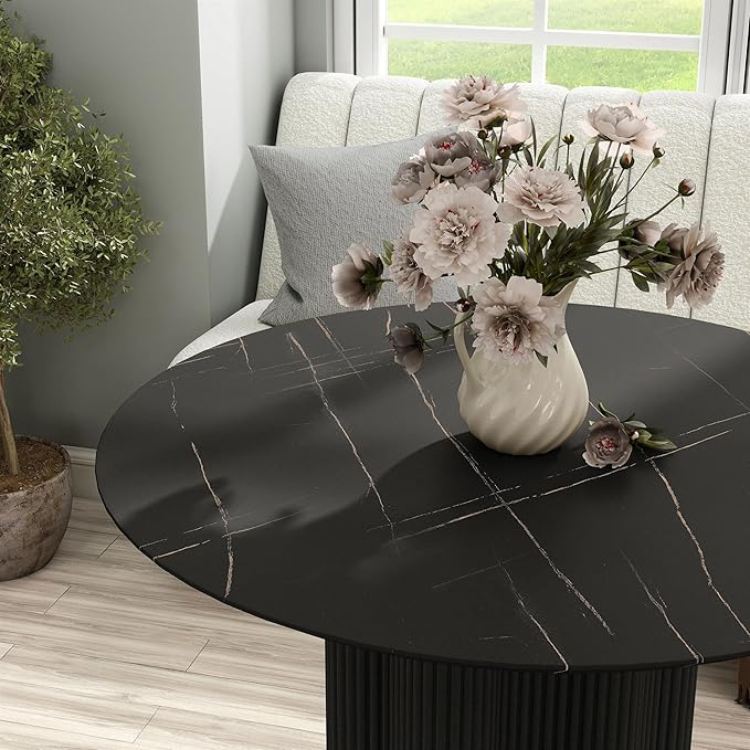 Homes: Inside + Out Elara Modern 39-inch Round Dining Table with Fluted Pedestal Base, Seats up to 4, for Home Kitchen, Living Room, Black