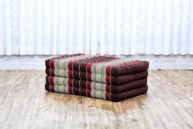 Leewadee Trifold Mattress Standard – Comfortable Thai Massage Pad, Foldable Floor Mattress Filled with Eco-Friendly Kapok, Perfect to Use as a Sleeping Mat 79 x 28 inches, Brown red