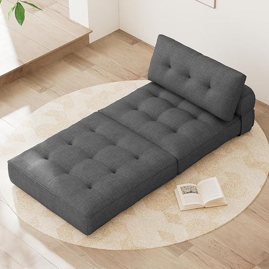 KINGYES Folding Chair Bed, 3 in 1 Convertible Sleeper Chair with Pillow, Foldable Futon Chair for Living Room, Gray