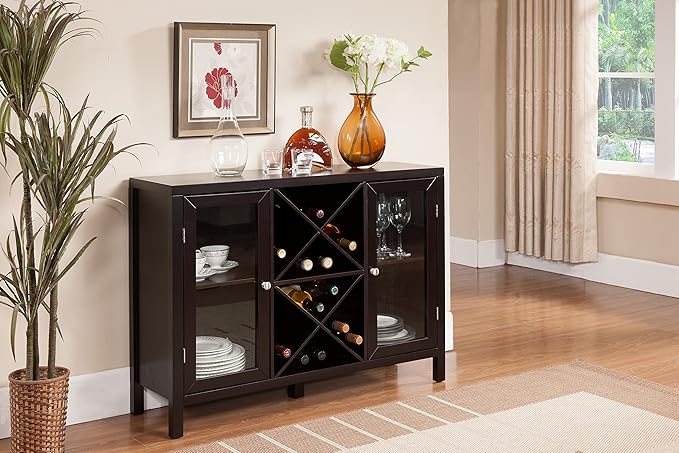 Kings Brand Furniture - Wine Rack Bar Cabinet, Kitchen Sideboard and Buffet Table with Storage for Dining Room, Living Room, Espresso