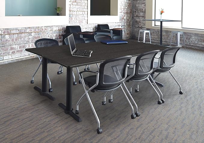 Regency Cain 84 x 24 in. Training Seminar Table – Durable T-Base Training Desk with Laminate Top, Scratch & Stain Resistant Surface, Rounded Corners (Ash Grey, Black Base)