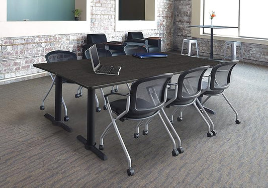 Regency Cain 84 x 24 in. Training Seminar Table – Durable T-Base Training Desk with Laminate Top, Scratch & Stain Resistant Surface, Rounded Corners (Ash Grey, Black Base)