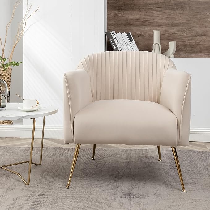 Contemporary Velvet Accent Chairs for Living Room, Bedroom and Entryway, Modern Armchair with Sleek Metal Legs, Elegant Seating Solution for Small Spaces, Tan