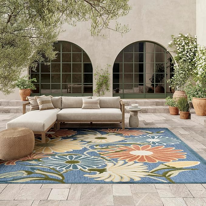 Nourison Home Aloha Blue Sage 7'10" x 10'6" Area Rug - Easy Clean, Non Shedding, Bed Room, Living Room, Dining Room, Kitchen (8' x 11')