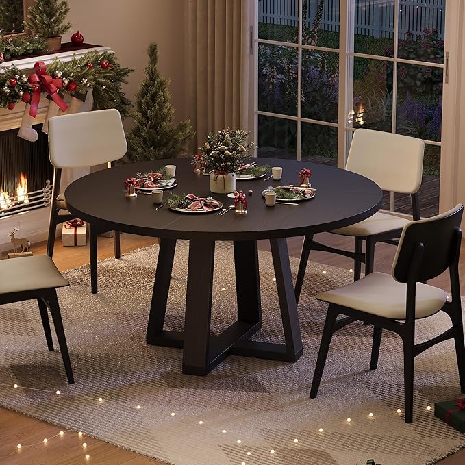 Garvee Round Dining Table for 4-6 People, 47" Modern Kitchen Dinner Table with Wooden Cross Pedestal Base for Living Room(Table Only)