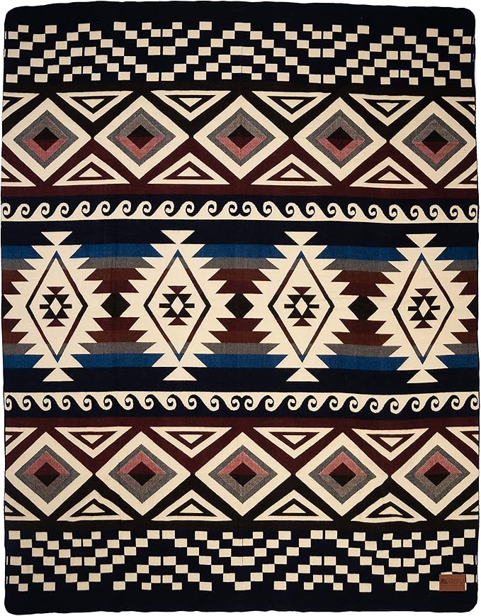 QISU Wool Blanket Throw | Large, Beautiful, Warm, Handmade in Ecuador by Local Artisans |94″ x 78″| Soft, Hypoallergenic & Breathable, Non-Itchy, Scratchy Fabric(Burgundy & Black Diamonds)