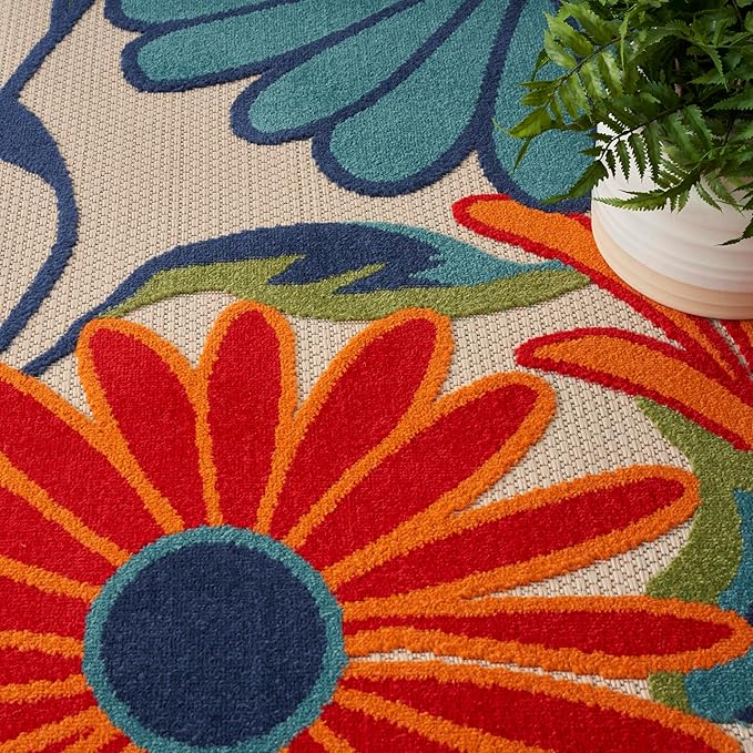 Nourison Home Aloha Multicolor 6' x 9' Area Rug - Easy Clean, Non Shedding, Bed Room, Living Room, Dining Room, Kitchen (6' x 9')