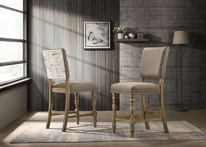 Roundhill Furniture Birmingham 7-Piece Driftwood Finish Table with Nail Head Chairs Counter Height Dining Set
