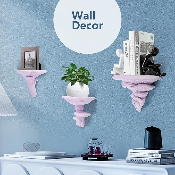 UITWMKTG 3 Pack Mushroom Shelves Floating Shelf Cottage Core Wall Decor Cute Hanging Shelf for Home Living Room Bedroom Kitchen Unique Wall Decor Pink