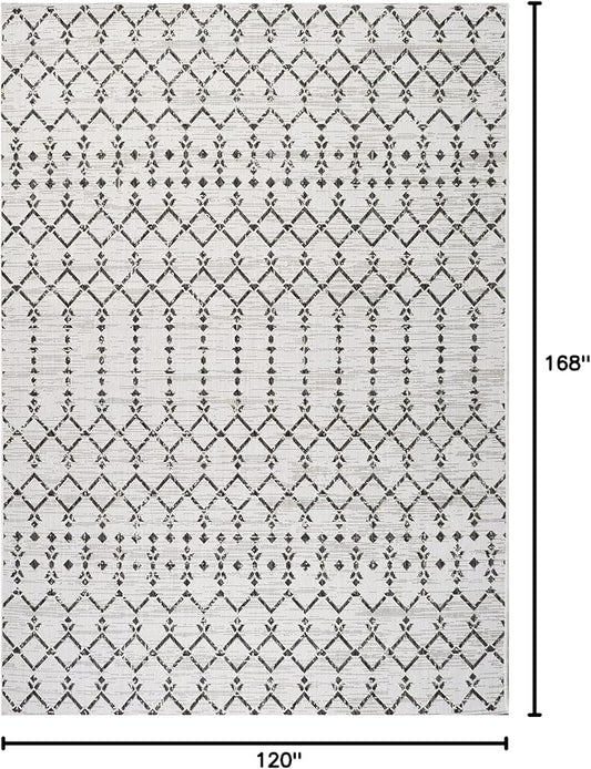 JONATHAN Y Moroccan Geometric Indoor Outdoor Area Rug 10X14 Cream/Black, Ourika Textured Weave for Backyard, Patio, Porch, Easy-Cleaning, High Traffic, Pet-Friendly, Non-Shedding (SMB108I-14)