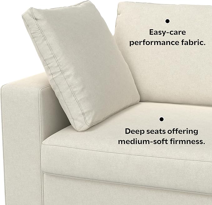 SIMPLIHOME Charlie Sofa in 100% Recycled Polyester Tightly Woven Performance Fabric, Cream, 96-inches Wide, Handcrafted Contemporary Style Sofa for Living Room or Couch for Family Room
