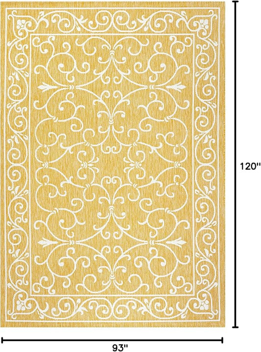 JONATHAN Y Vintage Filigree Indoor Outdoor Area Rug 8X10 Yellow/Cream, Charleston Textured Weave for Backyard, Patio, Porch, Easy-Cleaning, High Traffic, Pet-Friendly, Non-Shedding (SMB106L-8)