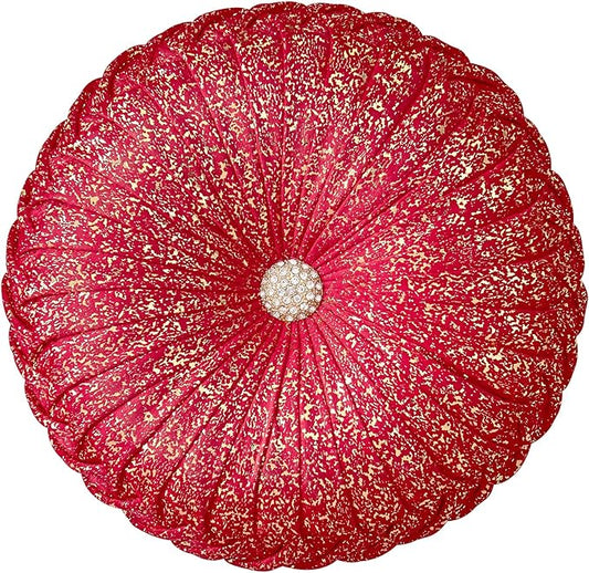 EUCIOR Round Throw Pillows,Pumpkin Pleated Handmade Throw Pillows,Red Throw Pillow Decorative Pillows for Home Decor Bedroom Living Room Couch Bed Sofa (Red)