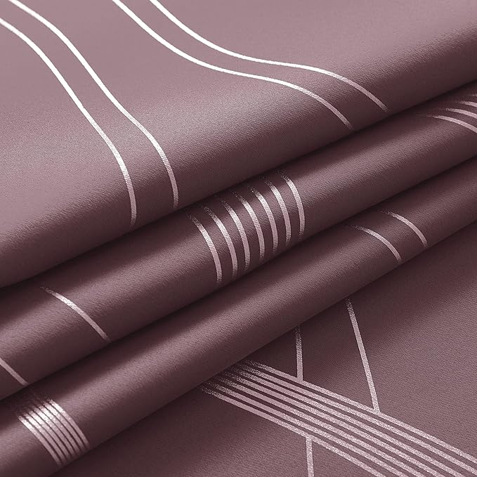 NICETOWN Dry Rose Blackout Curtain Panels 84 for Living Room and Bedroom 2 Panels, 52 x 84, Noise Reducing Thermal Insulated Wave Line Foil Print Design Window Treatments for Patio Sliding Glass Door