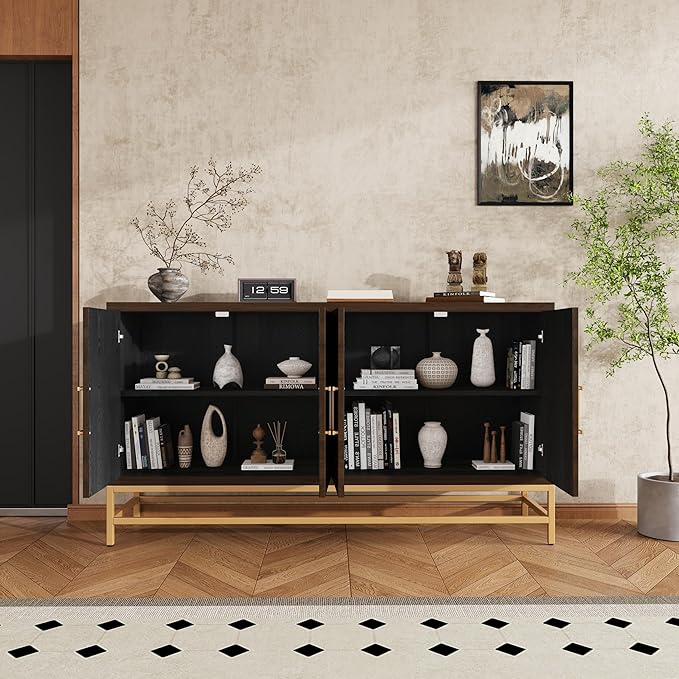 Ball & Cast 59.8" Sideboard Buffet Cabinet with Storage,Modern Coffee Bar Cabinet with 4 Doors and Adjustable Shelves,Wood Side Board Table with Gold Handles & Metal Legs for Living Room,Navy