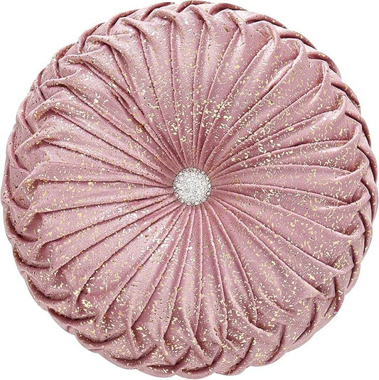 EUCIOR Round Throw Pillows,Blush Pink and Gold Throw Pillow,Soft Spandex Fabric,Pumpkin Pleated Handmade Pink Round Velvet Decorative Pillow for Sofa Bedroom Livingroom