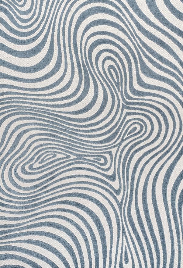 JONATHAN Y Maribo High-Low Abstract Striped Dark Blue/Cream 5x8 Indoor/Outdoor Area Rug for Patio, Backyard, Living Room, Bedroom, Office, Hose-Washable (SCN103E-5)