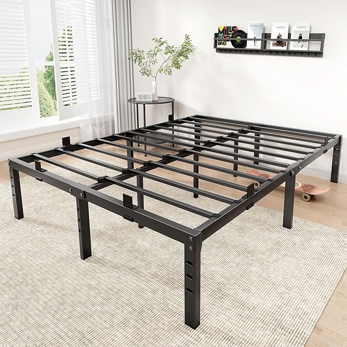 BedsPick 14 Inch Queen Bed Frame, Metal Platform Bed Frame Queen Size with 6 Anti-Slip Mattress Retainers, Heavy Duty Sturdy Mattress Foundation, Easy Assembly, Noise Free, No Box Spring Needed, Black