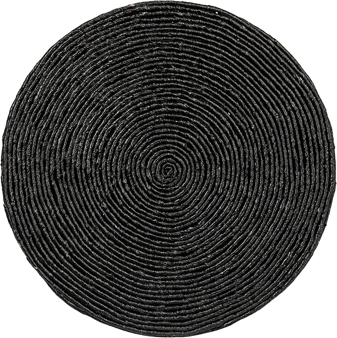 Creative Co-Op Round Handwoven Corn Rope Side Table, Black