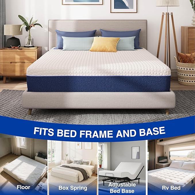 12 Inch Queen Gel Cooling Memory Foam Mattress, Pressure Relief, Medium Plush Feel，Mattress in a Box, CertiPUR-US Certified