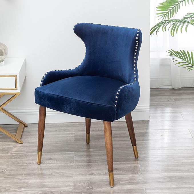 Lindale Contemporary Velvet Upholstered Nailhead Trim Accent Chair, Blue