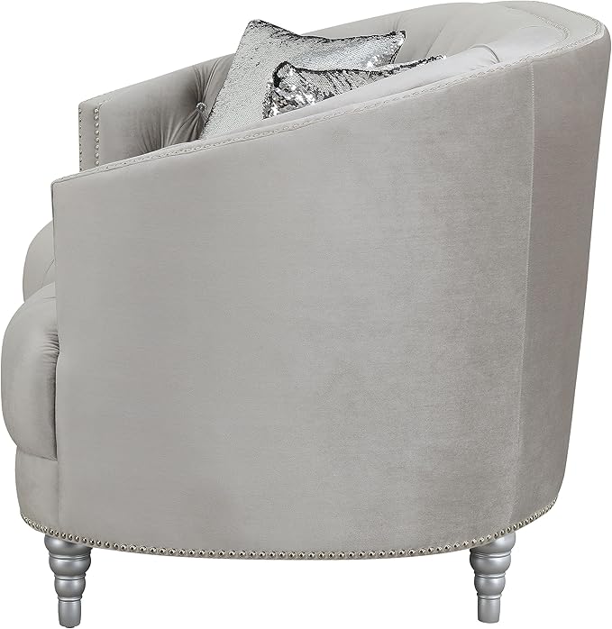 Coaster Home Furnishings - Avonlea - Velvet & Wood - Loveseat with Sloped Arms and Rhinestone Tufting - Living Room - Gray - 508462