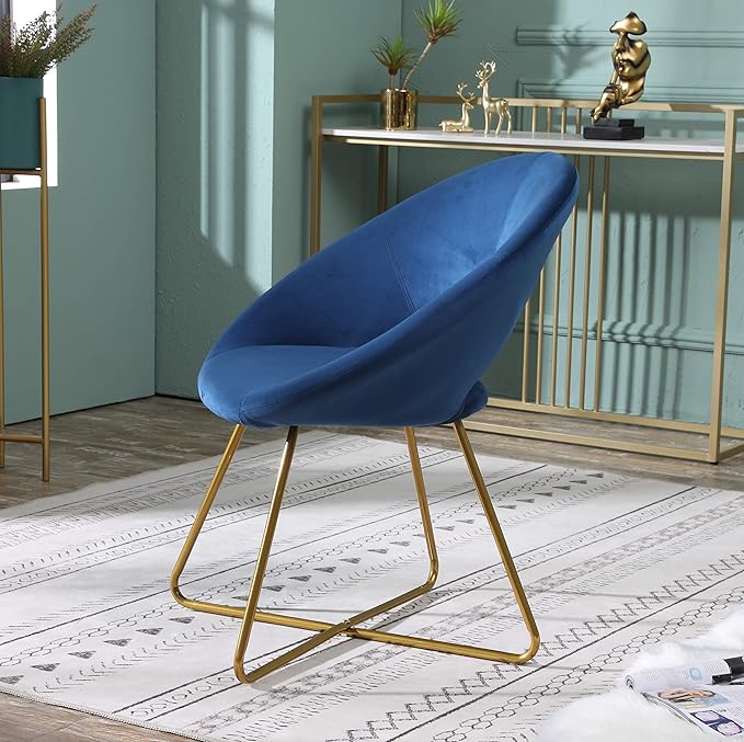 Roundhill Furniture Slatina Silky Velvet Upholstered Accent Chair with Gold Tone Finished Base, Blue