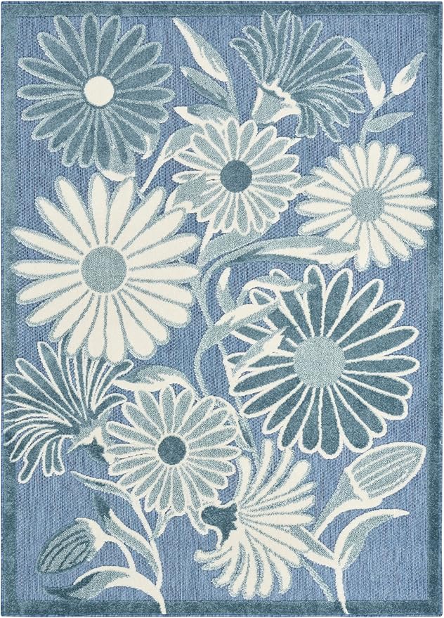 Nourison Home Aloha Blue 3'6" x 5'6" Area Rug - Easy Clean, Non Shedding, Bed Room, Living Room, Dining Room, Kitchen (4' x 6')