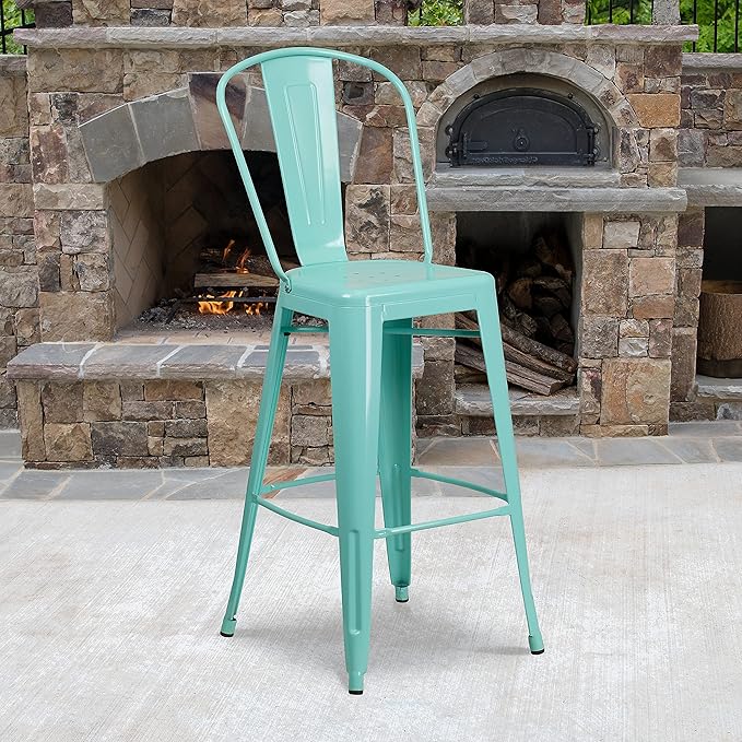 Flash Furniture Blake Commercial Grade 4 Pack 30" High Mint Green Metal Indoor-Outdoor Barstool with Back