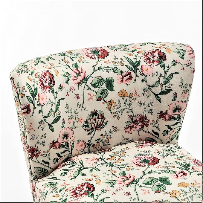 Thia Armless Accent Chair for Living Room, Elegant Seat with Nailhead Trim, Gold Metal Legs and Comfortable Curved Back, 28" D x 25" W x 29.5" H, 03 Floral Print