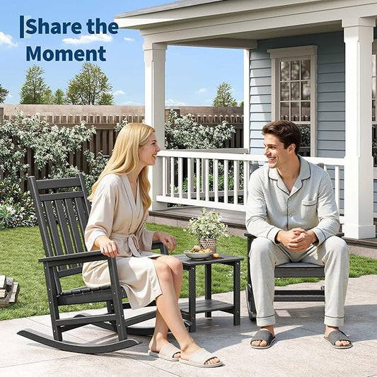 HDPE Rocking Chair Outdoor- Poly High Back Porch Rocker Chairs for Adults - All Weather Resistant Furniture for Patio Front Porch - Black