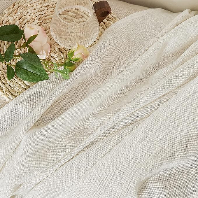 NICETOWN Natural Linen Curtains 96 inch Length 2 Panels, Rod Pocket & Back Tab Linen Blend Semi Sheer Privacy with Light Filtering Drapes for Bedroom/Living Room, W52 x L96