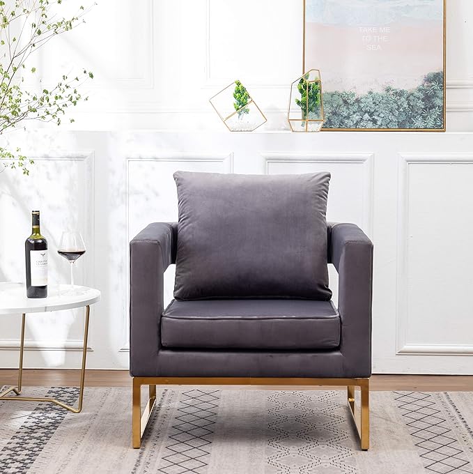 Roundhill Furniture Lenola Upholstered Accent Arm Chair, Gray 27.5D x 29.75W x 34.5H in