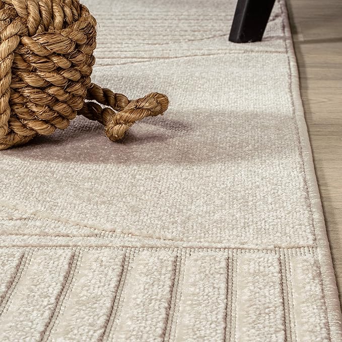 JONATHAN Y Nordby High-Low Arch Striped Ivory/Cream 5x5 Square Indoor/Outdoor Area Rug, Pet Friendly, Non-Shedding, Stain Resistant, Easy-Cleaning for Backyard, Patio (SCN104B-5SQ)