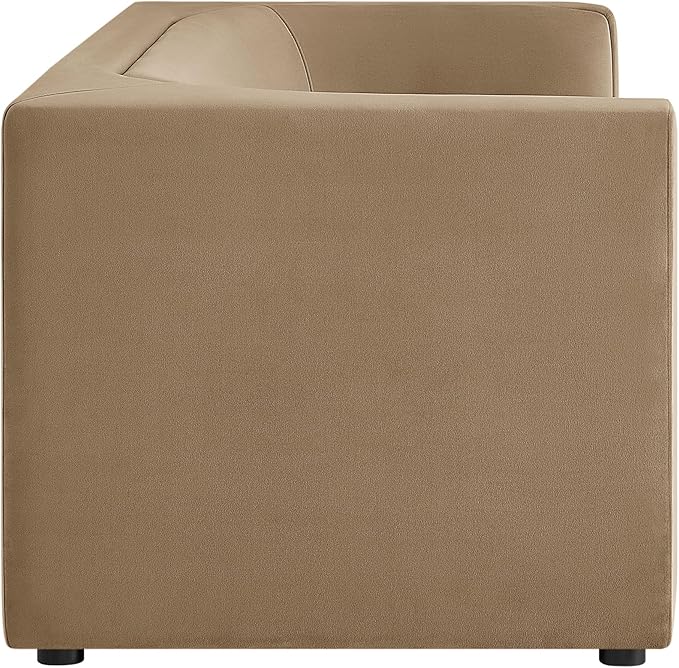 Modway Hilda 86 Inch Modern Curved Back Performance Velvet Sofa in Taupe – Plush Upholstered 3-Seat Couch for Living Room, Apartment, Office