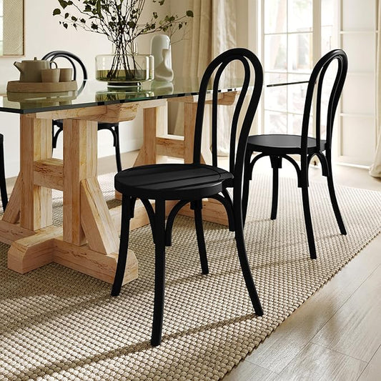Flash Furniture Betsy Commercial Solid Wood Dining Chair, Thonet Style, Stackable Design, Mortise and Tenon, 350 lbs. Static Weight Capacity, Black