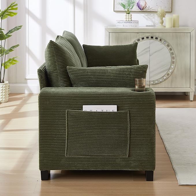 Eafurn 78" Corduroy Loveseat Sofa, Modern 2 Seater Couch with Dual Cup Holders & USB Charging Ports, Comfy Upholstered Small Sofa with Side Storage Pockets for Apartment, Living Room